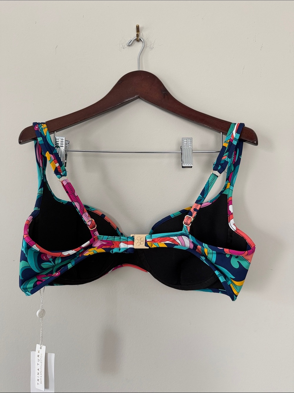 Trina Turk Teal Navy Pink Floral Bikini with Matching Sarong - Picture 8 of 9